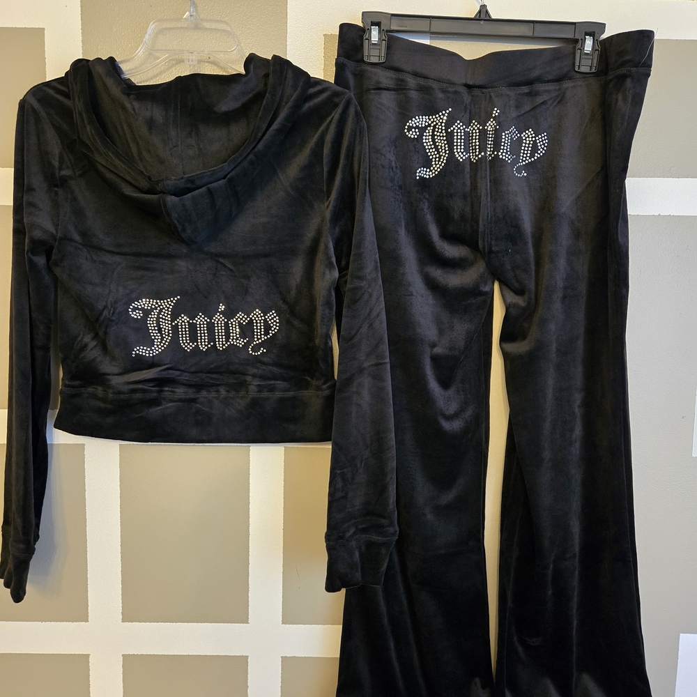 Juicy Couture Black Velour Set with Rhinestones